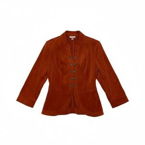 Women's Velveteen Rust Orange Military Jacket‎ M Heritage Boho Retro Old Money